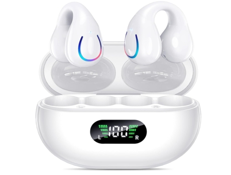 Auriculares Inalámbricos, CHRONUS YYK-Q71, Bluetooth 5.3, con Estuche de Carga con Pantalla LED de Reproducción de 36 Horas, Blanco