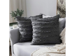 Rebe-2 Fundas De Almohada Decorativas Boho Estampado Rayas Jacquard Lino 45x45 Cm Gris Oscuro