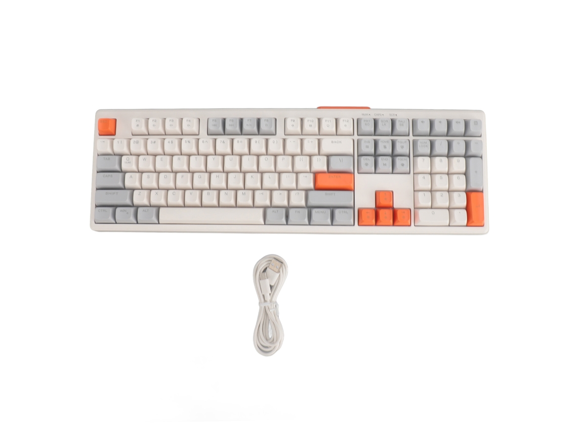 Teclado para juegos con 108 teclas, silencioso, inalámbrico, con 8 modos RGB, Plug and Play, gris, blanco, naranja.