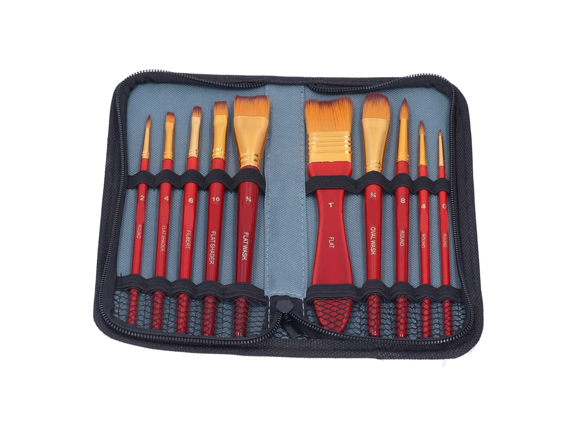 Conjunto De 11 Pincéis De Nylon Importado Para Tinta Acrílica, Óleo E Água Com Sacola De Tecido