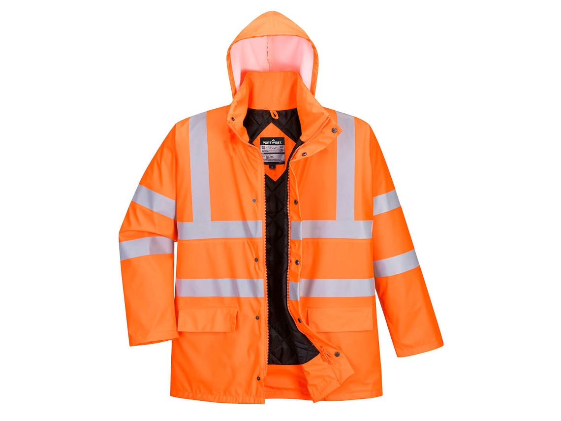 Parka De Alta Visibilidad Ligera, Impermeable Y Cortaviento Naranja / Xl