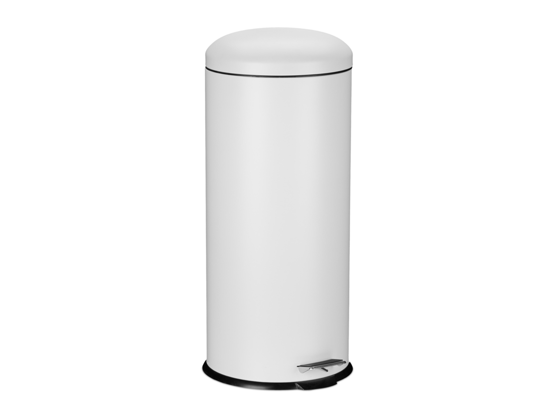 Relaxdays Cubo Basura Baño 30 Litros, Papelera Cocina Tapa Cierre Suave, Asa Y Pedal, Bote Residuos Redondo, Blanco