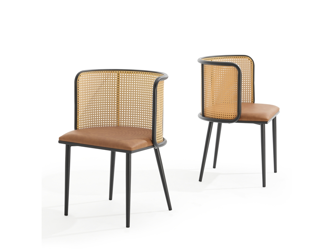Conjunto de 2 cadeiras de jantar Flen em vime couro sintético 75x52x49cm - Marrom/Preto [EN.CASA]
