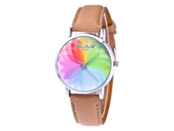 Reloj De Mujer De Cuero Moda Dial Redondo Cuarzo Pulsera Beige
