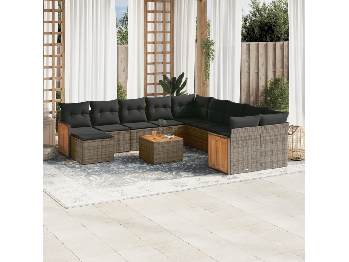 Conjunto de sofá de jardín de 12 piezas con cojines, ratán gris, DKD Home Decor