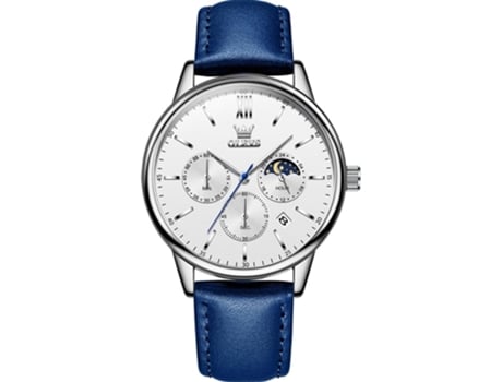 VEANXIN Reloj para Hombre Reloj Cronógrafo de Cuero Genuino Reloj de Cuarzo Impermeable para Hombre Acero Inoxidable(azul)