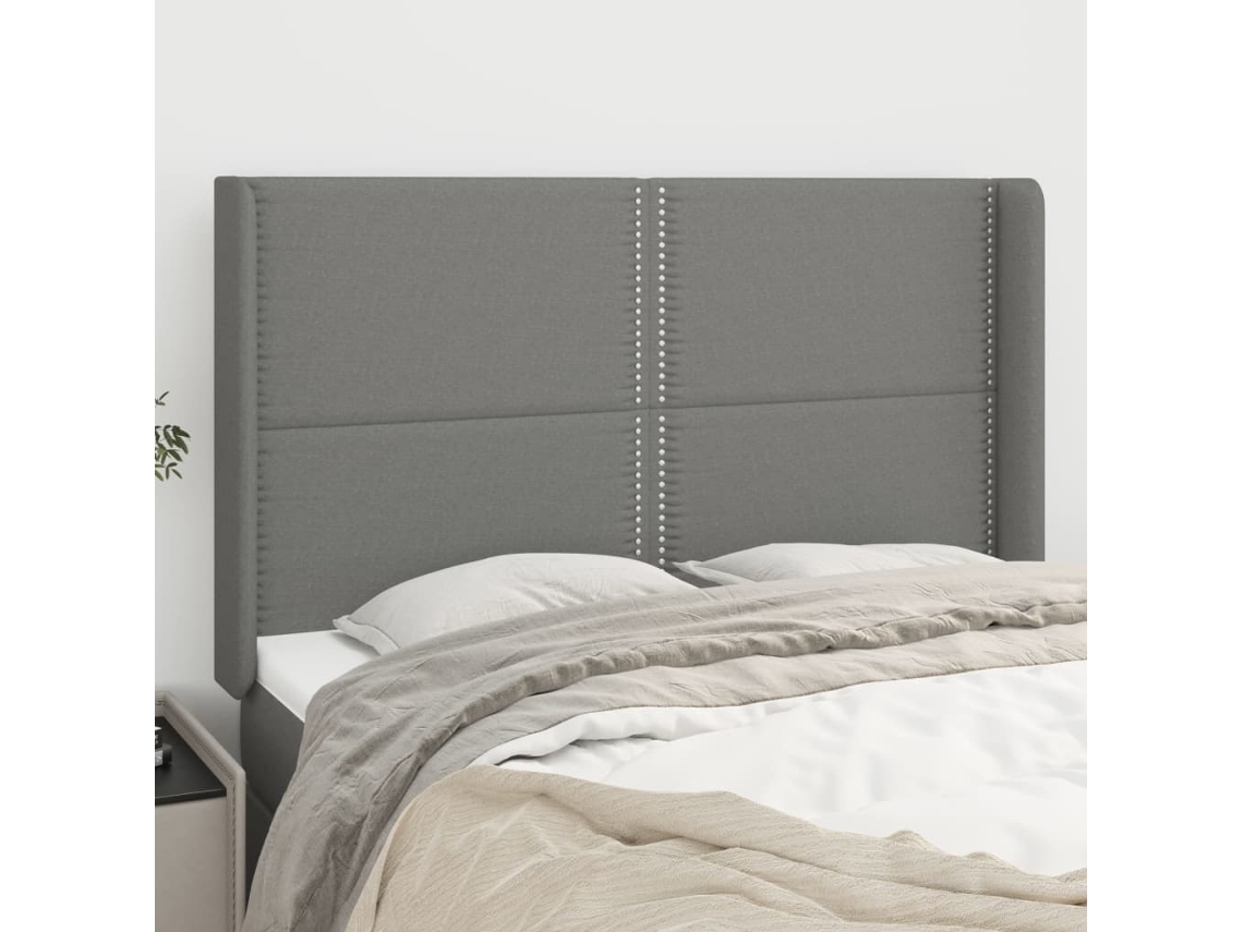 Cabecero Con Orejas De Tela Gris Oscuro 147x16x118/128 Cm