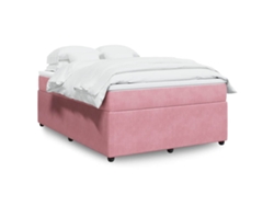 Cama Box Spring Con Colchón Terciopelo Rosa 140x200 Cm