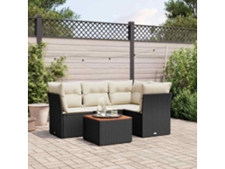 Conjunto de sofá de jardín con cojines de mimbre sintético negro, Dkd Home Decor