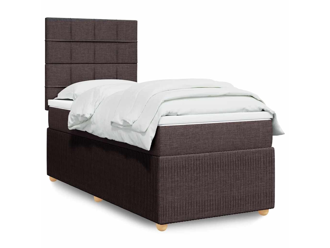 Cama Box Spring Con Colchón Tela Marrón Oscuro 90x190 Cm
