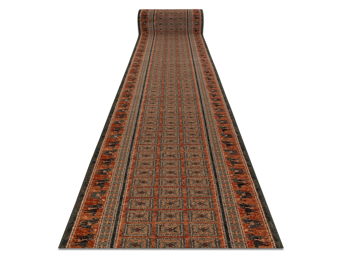 Alfombra De Pasillo Lana Kashqai 4301/501 Oriental, Marco Verde / Terracota 67cm