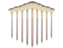9 Brochas De Maquillaje Facial Suaves Con Mangos De Madera Y Cerdas Suaves Para Polvos Faciales, Forma De Abanico.