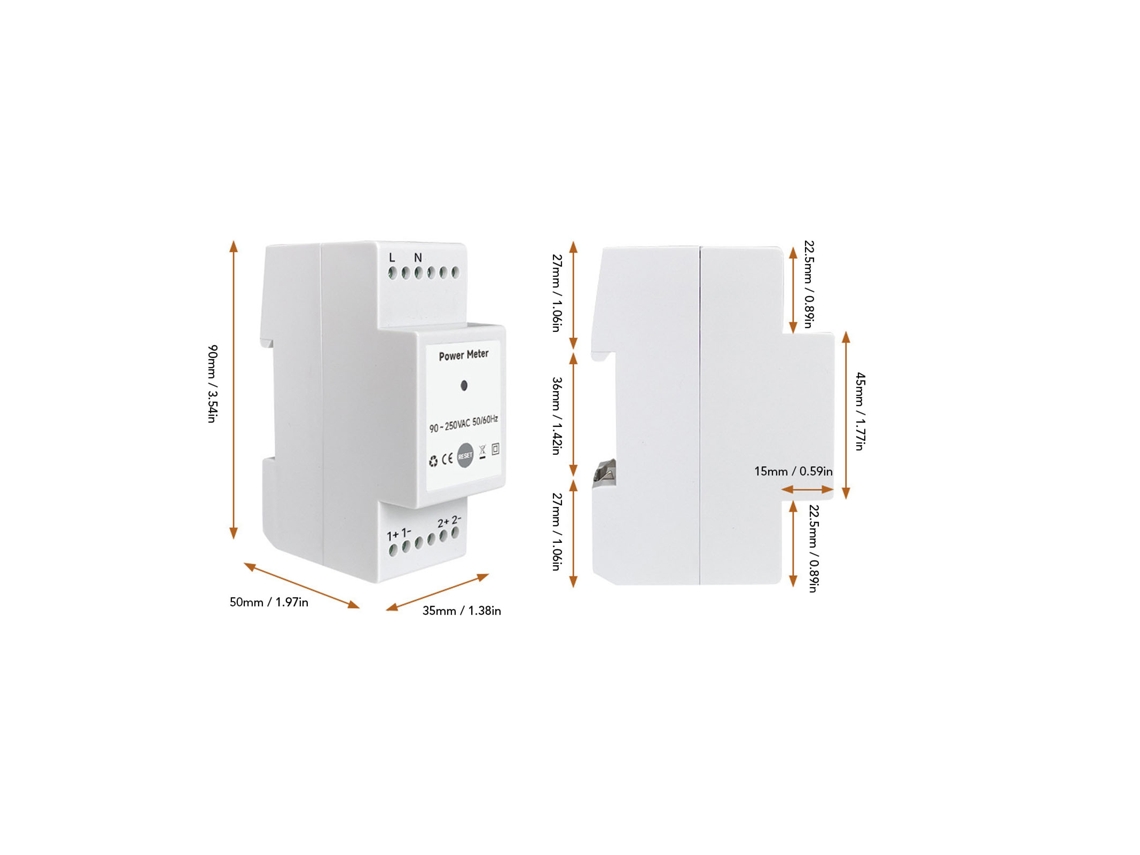 Medidor de energía inteligente Wifi 2026as, monofásico, 90-250 VCA con 2 transformadores de corriente de 200 A.