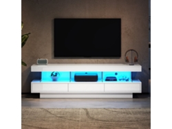 Mueble Tv 160x38x50,5 Cm - Con 3 Estantes De Vidrio, Iluminación Led, Control Por App, Conexión Bluetooth, Para Tv De 70 Pulgadas - Blanco