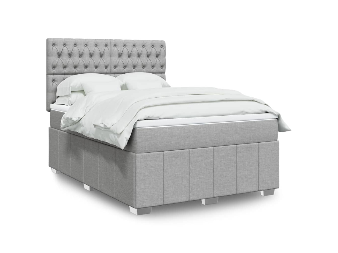 Cama Box Spring Con Colchón Tela Gris Claro 140x200 Cm