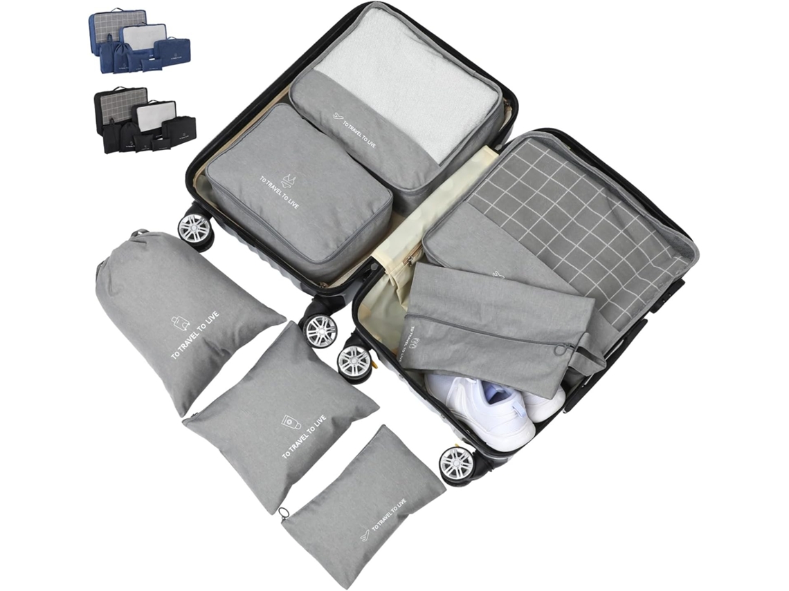 Cubos Organizadores Plegables De Viaje De 7 Piezas Para Maletas, Ropa, Zapatos Y Accesorios.