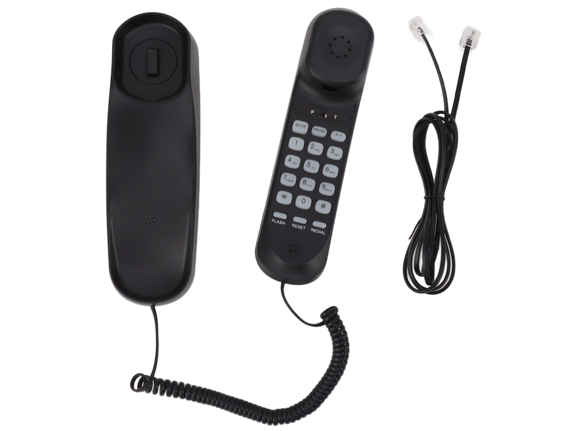 Teléfono fijo con cable para montaje en pared, con sonido nítido y volumen ajustable - Negro
