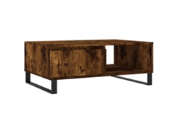 Mesa de centro de diseño rústico con 2 compartimentos, 90 x 60 x 35 cm, madera industrializada marrón y hierro, Dec038555