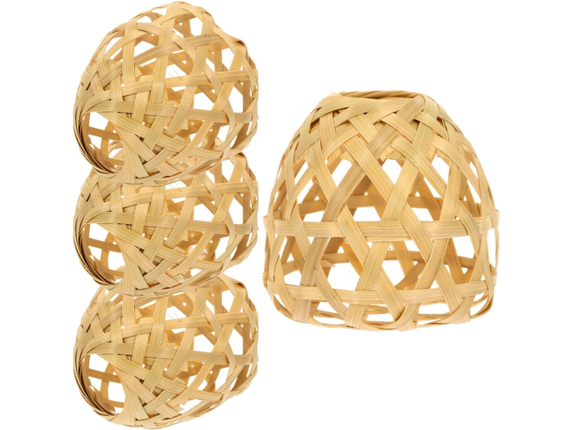 Lámpara De Techo Colgante Decorativa De Bambú Trenzado De 4 Piezas, Versátil Y Compatible Con Iluminación Hecha A Mano.