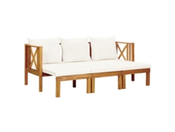 Banco de jardín de 3 plazas con cojines, 179 cm, acacia maciza, Dkd Home Decor