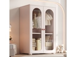Armario de 2 puertas 80×50×120 cm - Armario lacado con barra para colgar ropa, puertas de acrílico transparente, tiradores de cerámica - Rosa bebé