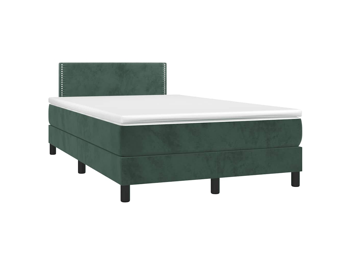 Cama Box Spring Colchón Y Led Terciopelo Verde Oscuro 120x190cm