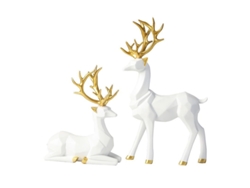 Estatuas De Ciervos De Resina Estilo Nórdico, Figuras De Renos Sentados Y De Pie (par) Blancas