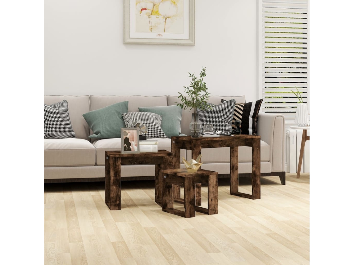 Mesas empotradas  Mesa de centro de 3 piezas de madera de roble ahumado Wsd380627 Lovely Home
