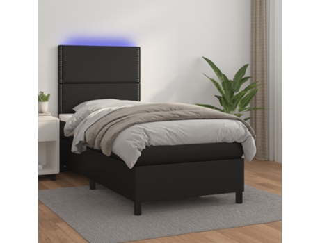 VIDAXL Cama con somier (Negro - Cuero artificial - 203 x 90 x 128 cm)