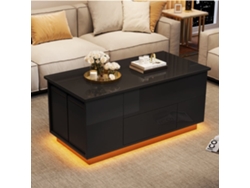 Mesa De Centro 100x50x45 Cm - 4 En 1 Led, Altura Ajustable, 2 Cajones, Sofá Y Taburetes - Negro