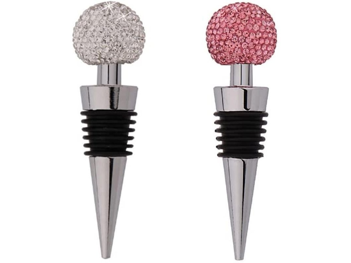 2 Tapones De Vino Decorativos Con Brillo, Bonitos Tapones De Botella Hechos A Mano (rosa + Blanco)