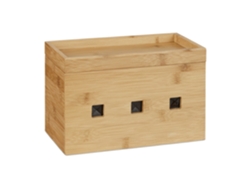 Relaxdays Caja De Cables Decorativa, Bambú, Beige, 16,5 X 25,5 X 14 Cm