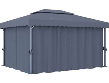 vidaXL Cenador con cortina gris antracita aluminio 4x3 m