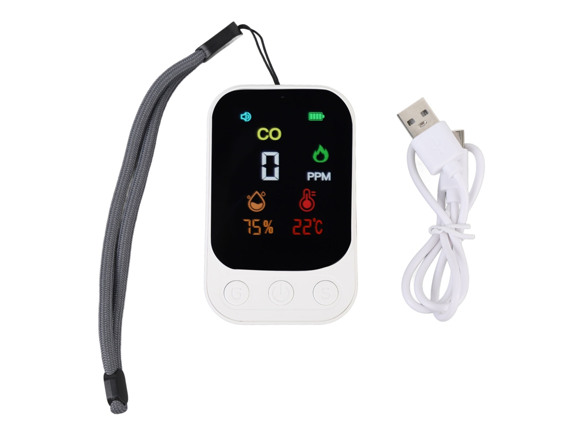 Detector De Monóxido De Carbono Portátil Con Sensor Electroquímico Que Mide La Temperatura Y La Humedad Para Viajes, Acampadas Y Picnics, 5 V Cc, Blanco.