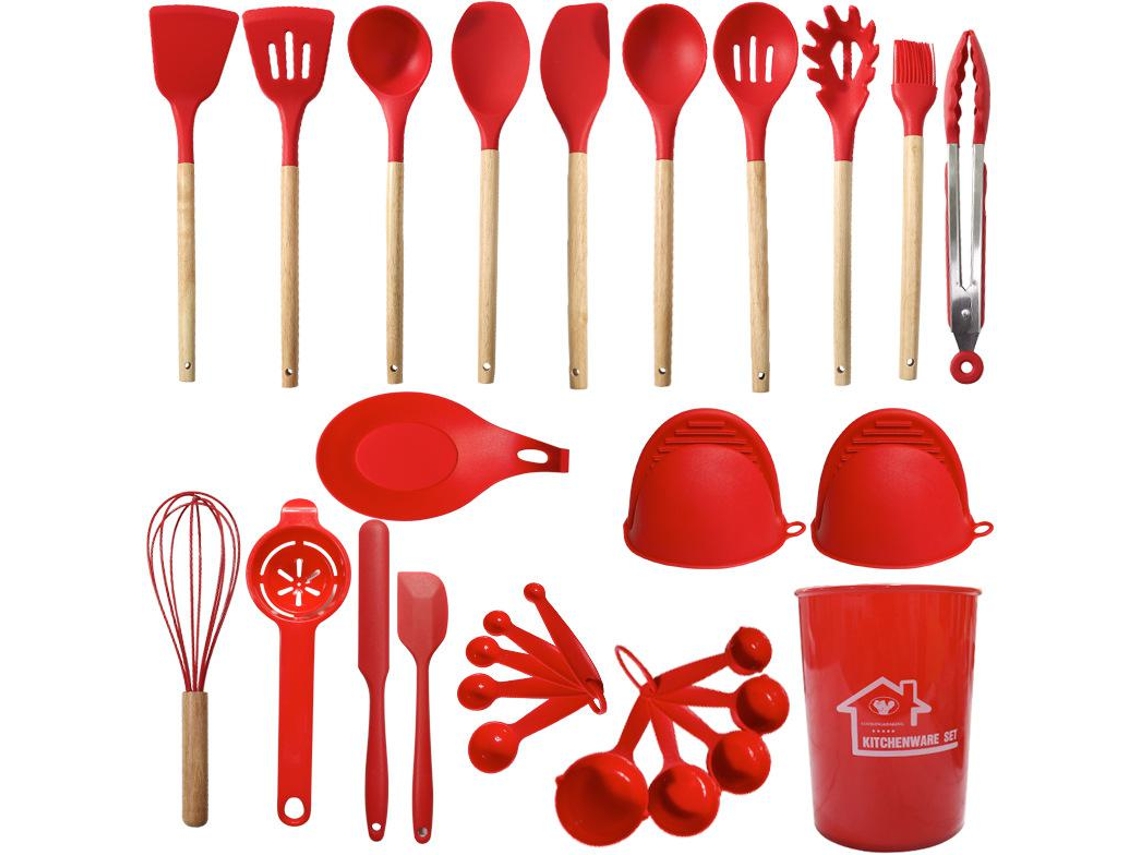 28 Piezas Utensilios De Cocina Utensilios De Cocina Resistentes Al Calor De Silicona Rojo Claro Gertiz