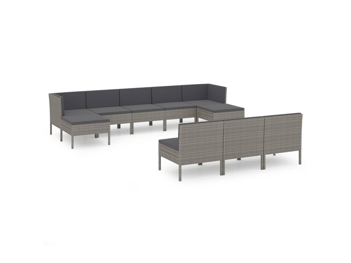 Maison Exclusive - Set De Muebles De Jardín 10 Pzas Y Cojines Ratán Sintético Gris