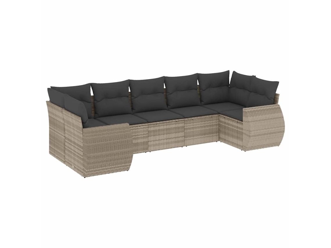 Maison Exclusive - Set De Sofás De Jardín 7 Pzas Con Cojines Ratán Pe Gris Claro
