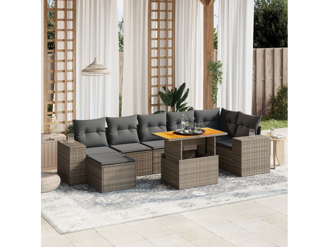 Conjunto de sofá de jardín de 8 piezas con cojines, ratán gris, DKD Home Decor