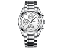 Reloj De Pulsera De Cuarzo Para Hombre Con Correa De Acero Inoxidable Y Diseño De Tres Zonas Horarias (plateado Y Blanco).
