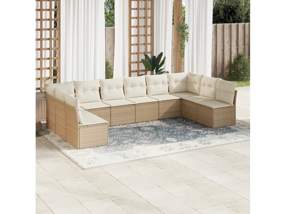 Conjunto de sofá de jardín de 10 piezas con cojines, mimbre sintético beige, Dkd Home Decor