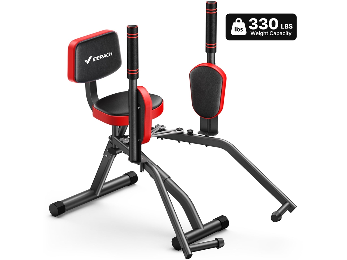 Máquinas multiestación Merach, resistencia/mango ajustable, almohadillas para piernas giratorias de 360°, diseño compacto, para glúteos, muslos y caderas, color rojo