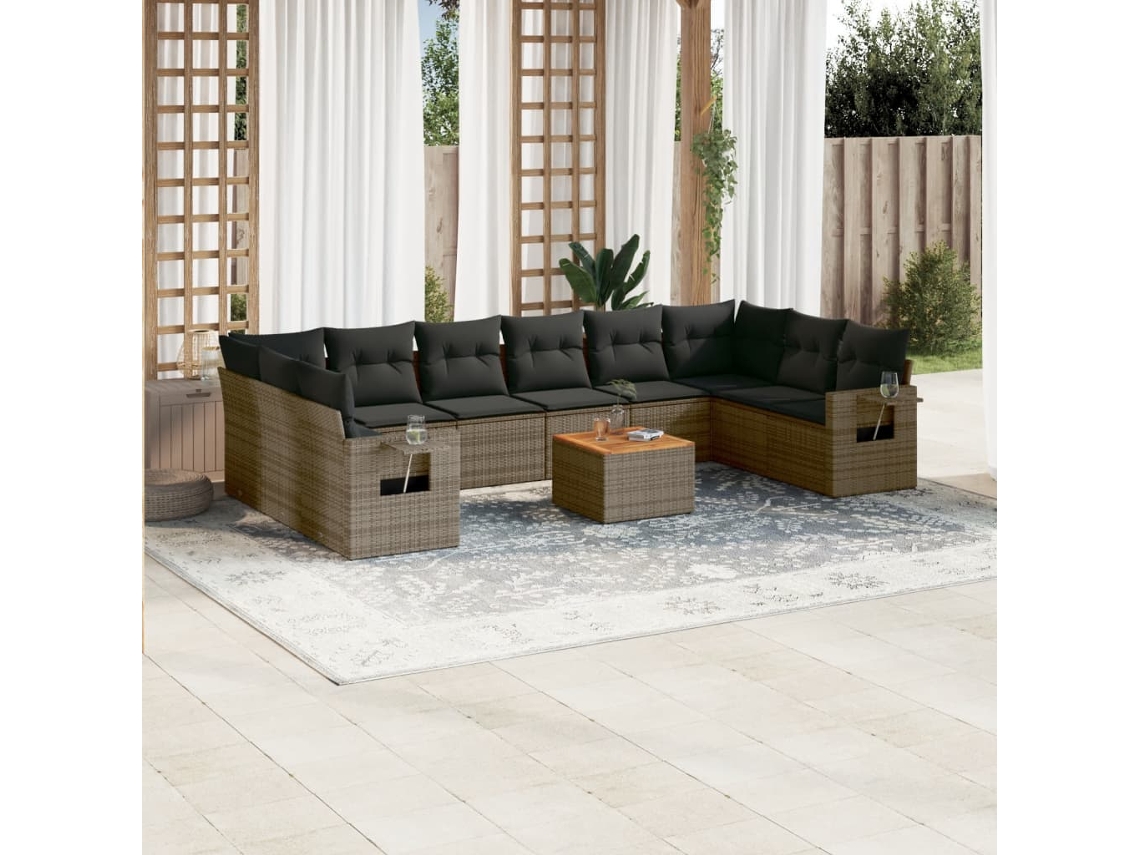 Conjunto de sofá de jardín de 11 piezas con cojines, ratán gris, DKD Home Decor