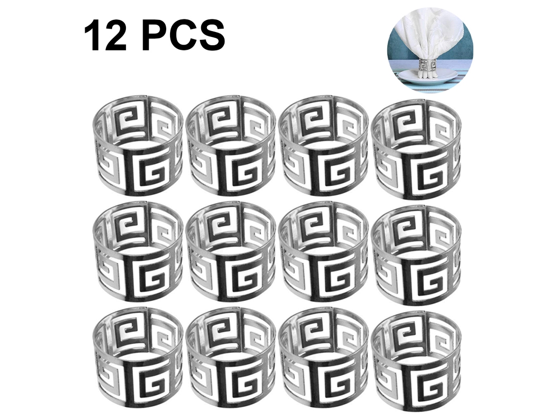 Juego de 12 servilleteros metálicos brillantes y elegantes para mesas de boda, fiestas, festividades y reuniones familiares.