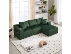 Sofá Modular Chaise 2 Plazas 5 Cojines Portavasos Bolsillos