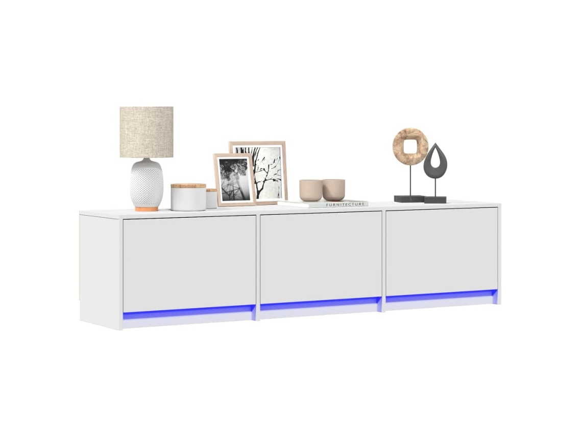 Mueble De Tv Con Led Madera De Ingeniería Blanco 165x34x40 Cm