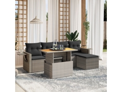Conjunto de 6 sofás de jardín con cojines en mimbre gris DKD Home Decor