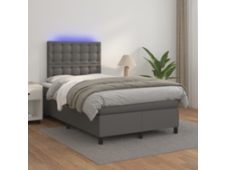 Cama Box Spring Colchón Y Led Cuero Sintético Gris 120x200 Cm