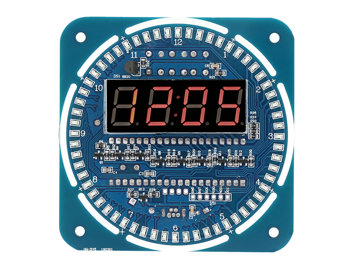 2026as-kit Reloj electrónico DIY con pantalla LED azul giratoria 85*85*16mm 5v