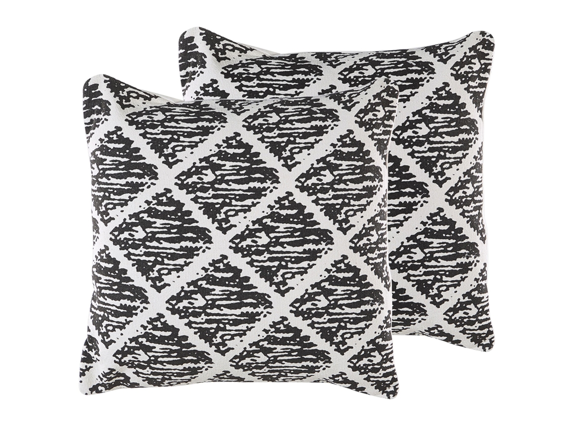 Conjunto de 2 cojines decorativos BELIANI Hazro de Algodón Negro 45x45x12