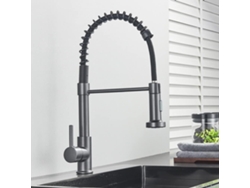 Grifo De Cocina Negro Mate Con Una Manija De Agua Fría Y Caliente Con Resorte.